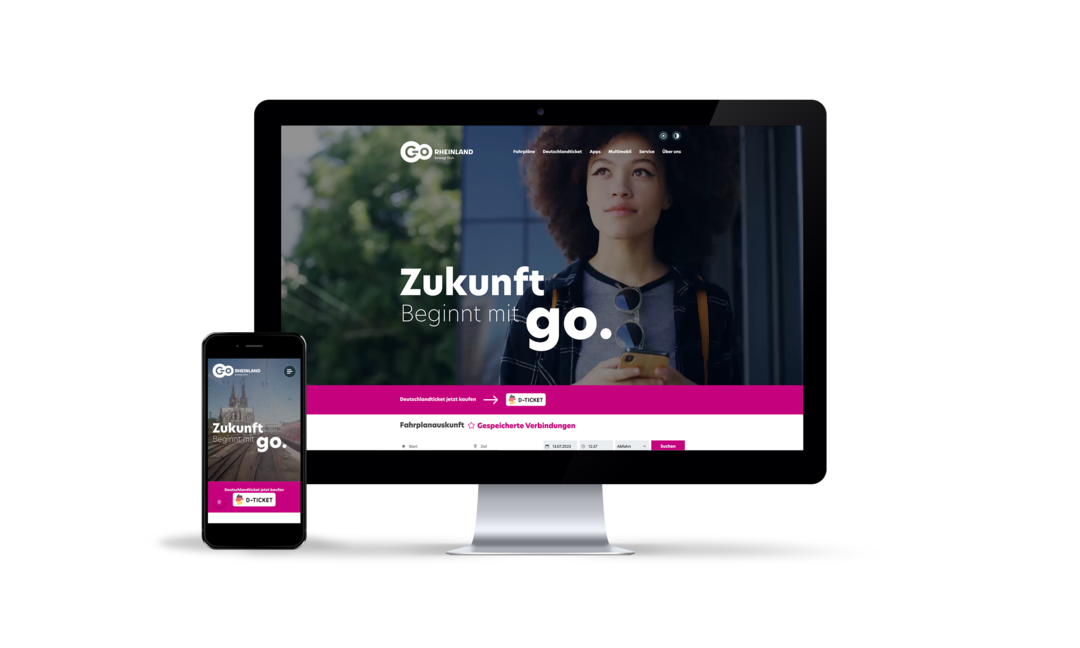 Wir sehen die Startseite der go.Rheinland-Webseite auf einem Tablet.
